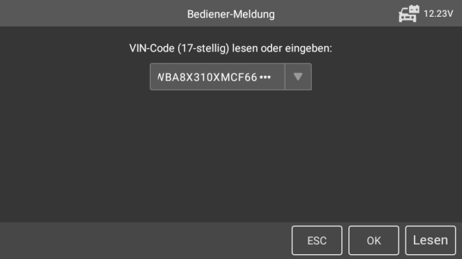 VIN-Code (17-stellig) lesen oder eingeben