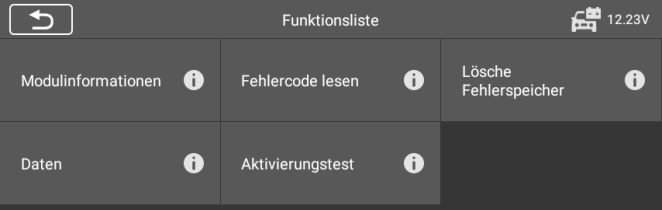 Funktionsliste eines Steuergeräts